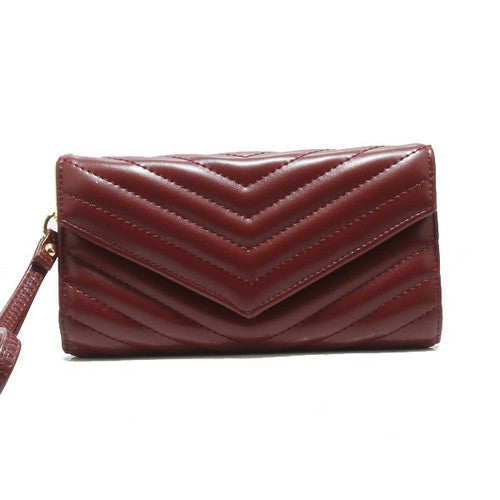 5516#D.RED Quilled V Flap Purse Dark Red
