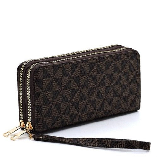 BZ-WL7705 Monogram Double Zip Purse Brown