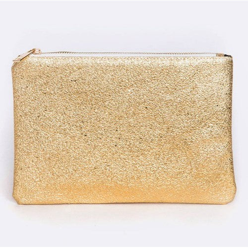 27-BG377X301-MK027 Flat Glitter Clutch Gold