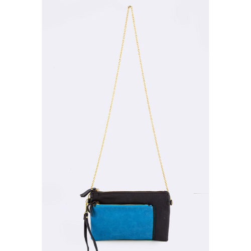 Convertible Double Clutch Side Bag Black/Blue