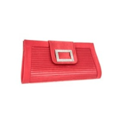 92278 Stripe Accent Rhinestone Clutch Red