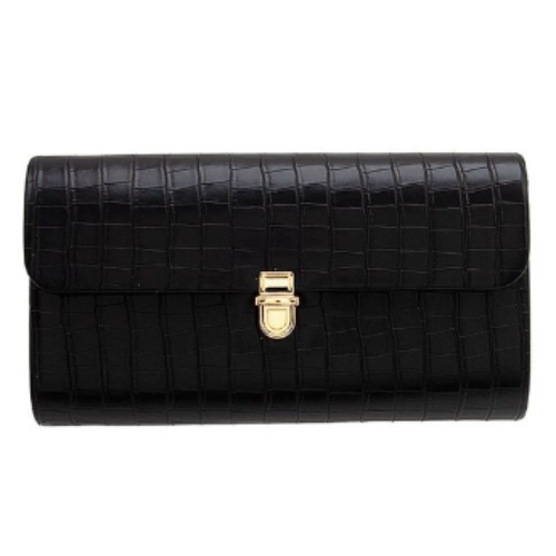 190599 Croc Gold Latch Clutch Black