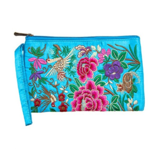 152211 Embroidered Wristlet Clutch Turquoise