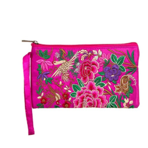 152211 Embroidered Wristlet Clutch Fuchsia