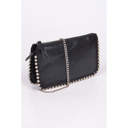 PPC7056 Silver Bead 3-Compartment Clutch Side Bag Black