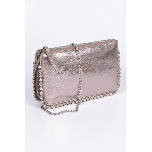 PPC7056 Silver Bead 3-Compartment Clutch Side Bag Hematite