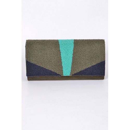PPC5798 Beaded Tri Colour Clutch Olive
