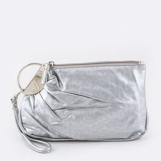 05-WL125 Pleated Silver Ring Wristlet Silver