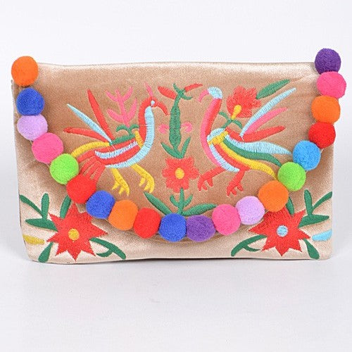 PPC5661 Embroidered Velvet Clutch Side Bag Taupe