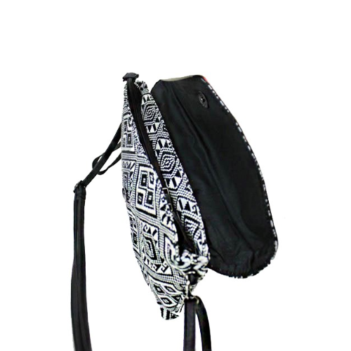 Tribal Pattern Knitted Side Bag Black