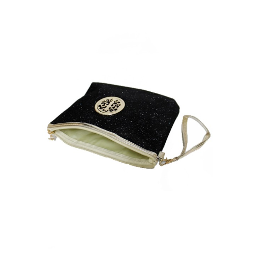 078 Gold Badge Glitter Wristlet Black