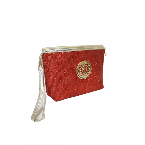 078 Gold Badge Glitter Wristlet Red