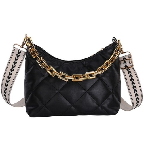 Quilted Chain Side Bag Black