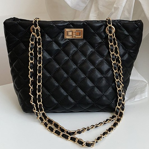 Quilted Chain Strap Handbag Black