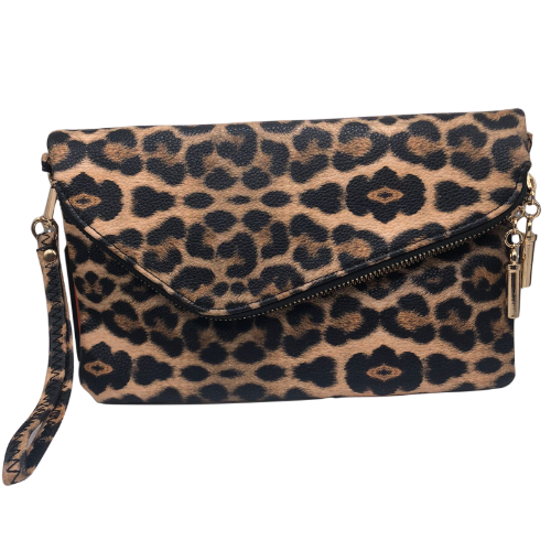 AD2585 Double Zip Fold Over Clutch Leopard