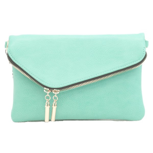 AD2585 Double Zip Fold Over Clutch Sage