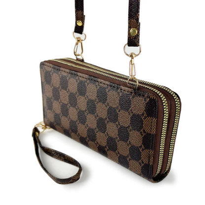 Monogram Print Double Purse Side Bag Brown