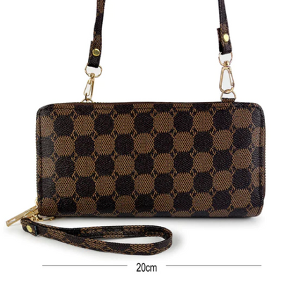 Monogram Print Double Purse Side Bag Brown