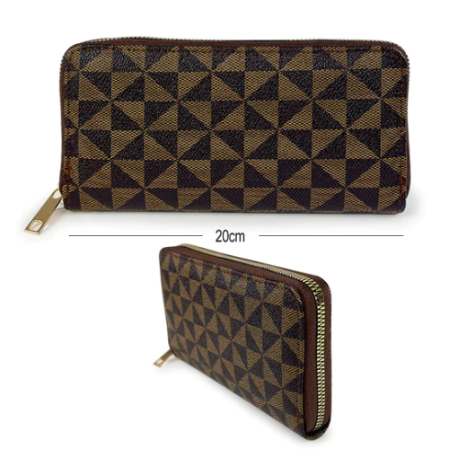 Monogram Print Single Zip Brown