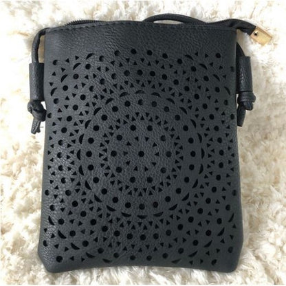 Laser Cut Double Zip Crossbody Bag Black