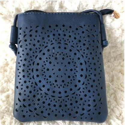 Laser Cut Double Zip Crossbody Bag Navy