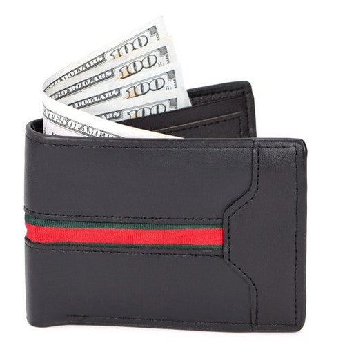 Bi-Fold Wallet Red & Green Stripe Black