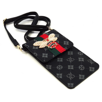 Queen Bee Monogram Cell Phone Side Bag  Black