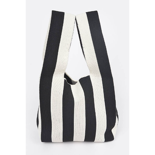 Stripe Woven Cross Handle Tote Black/White