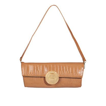 Croc Gold Buckle Clutch Light Brown