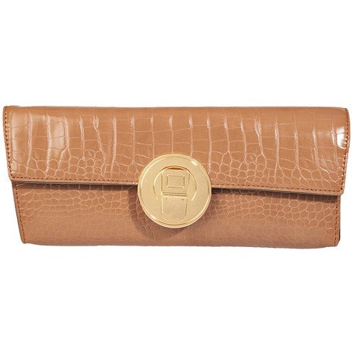 Croc Gold Buckle Clutch Light Brown