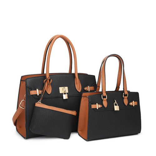 Birkin 3pc Handbag Set Black
