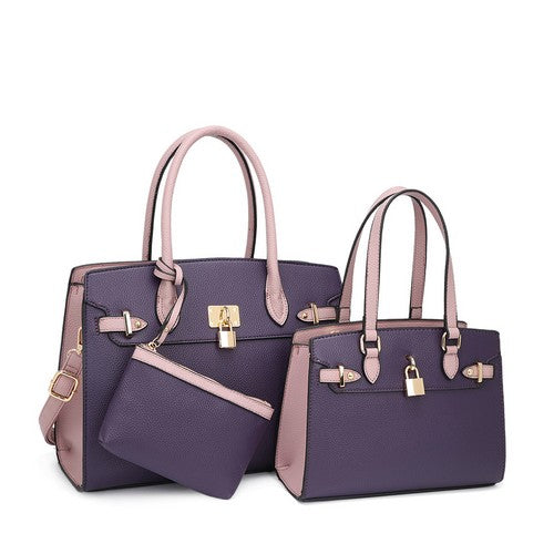 Birkin 3pc Handbag Set Purple