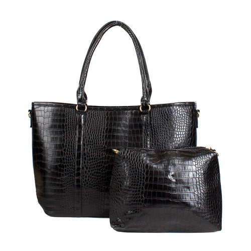 Snakeskin 2pc Handbag Set Black