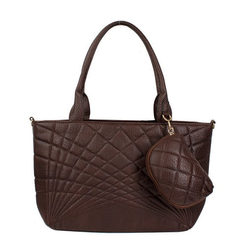 Pattern 2pc Handbag Set Dark Brown