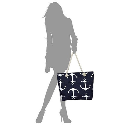 Anchor Print Canvas Beach Bag Navy