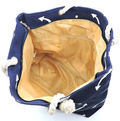 Anchor Print Canvas Beach Bag Navy