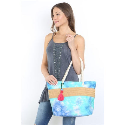 Rope Detail Tie Dye Beach Bag Blue