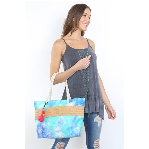 Rope Detail Tie Dye Beach Bag Blue