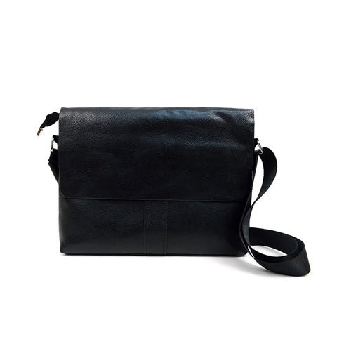 Classic Leather-Look Front Flap Messenger Bag Black
