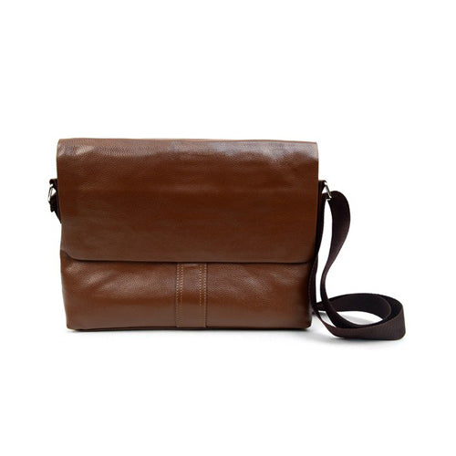 Classic Leather-Look Front Flap Messenger Bag Brown