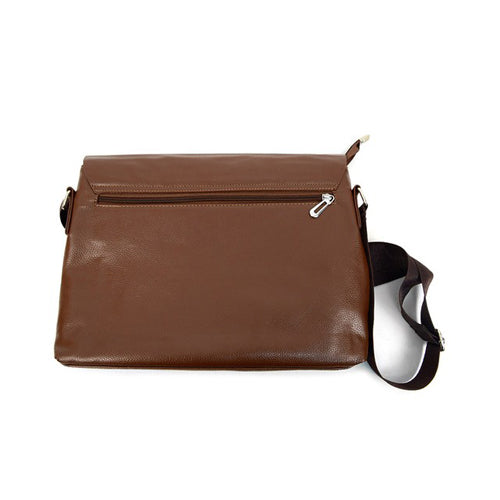 Classic Leather-Look Front Flap Messenger Bag Brown