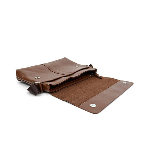 Classic Leather-Look Front Flap Messenger Bag Brown