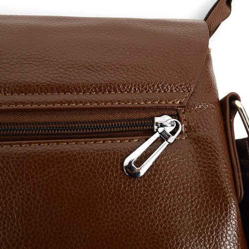 Classic Leather-Look Front Flap Messenger Bag Brown