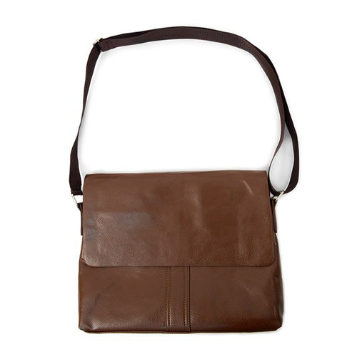 Classic Leather-Look Front Flap Messenger Bag Brown