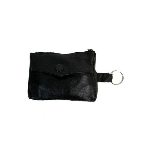 Genuine Leather Coin Purse with Key Chain Black