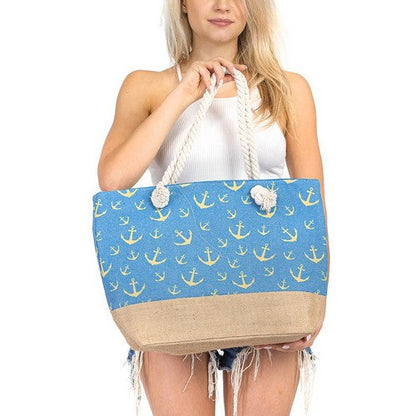 Anchor Burlap Bach Bag Turquoise