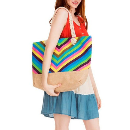 Chevron Print Jumbo Beach Bag Rainbow