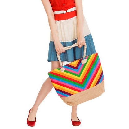 Chevron Print Jumbo Beach Bag Rainbow