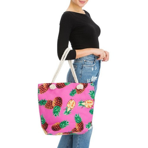 Tote-320 Pineapple Beach Bag Hot Pink