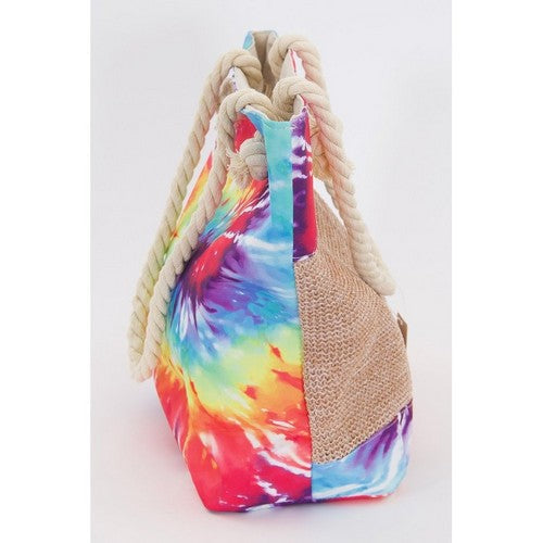 Tie Dye & Straw Beach Bag Multi